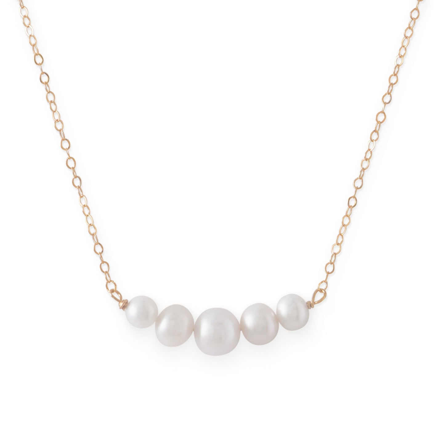 14 Karat Gold Necklace with 5 Cultured Freshwater Pearls