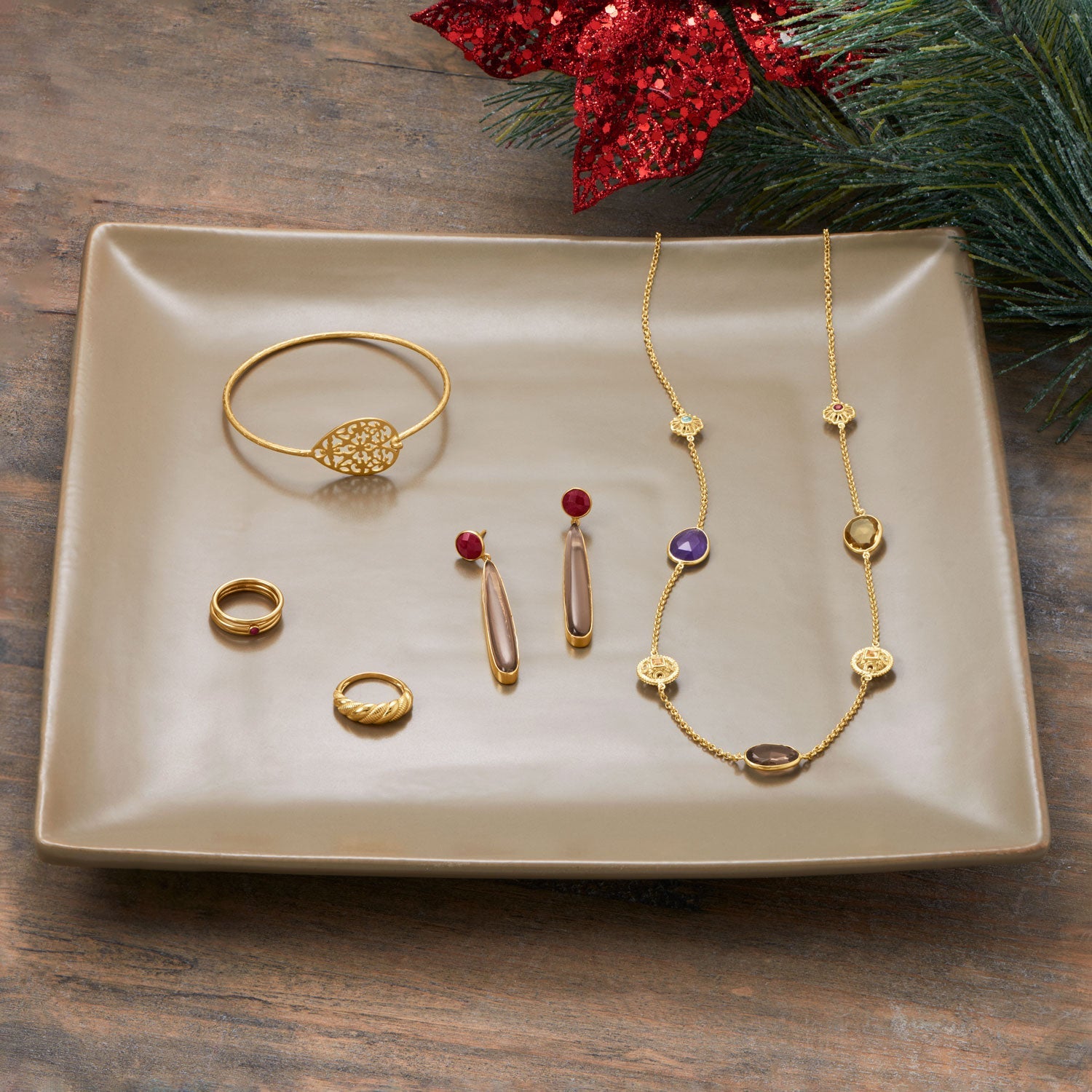 14 Karat Gold Plated Alternating Textured Twist Ring