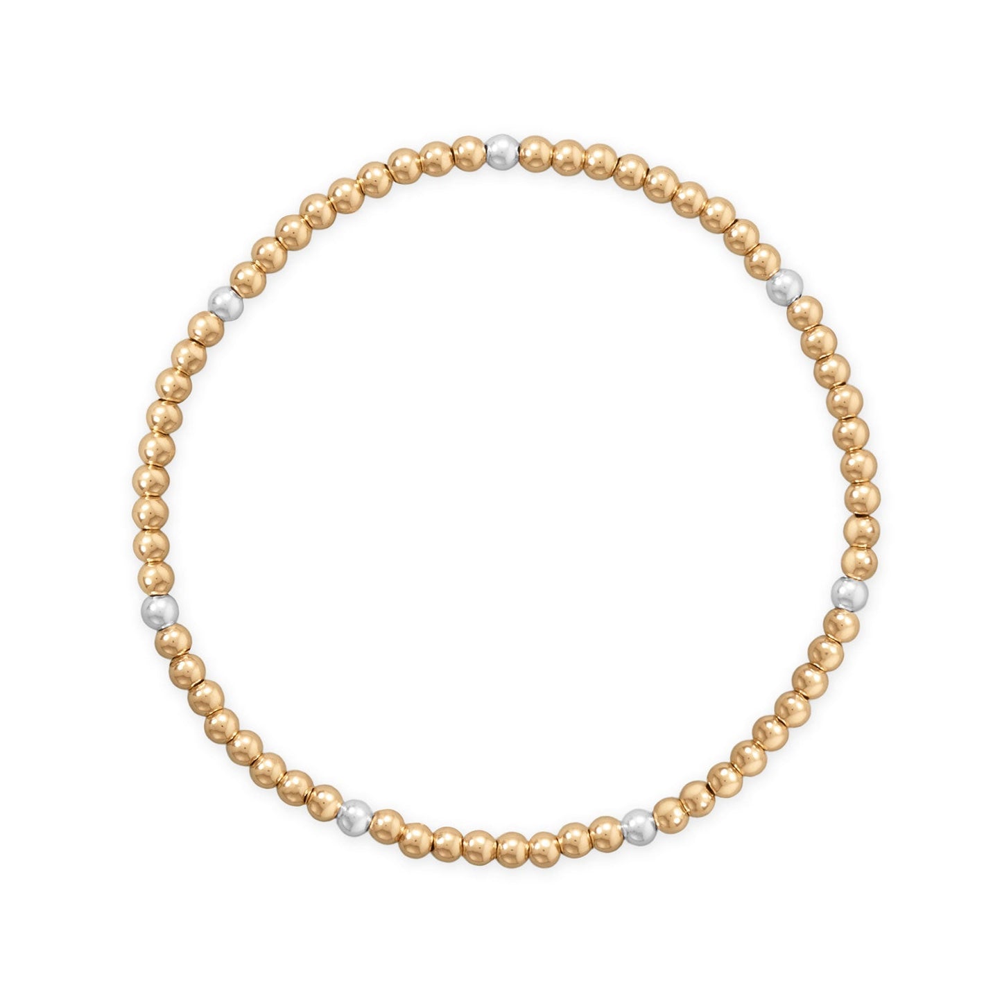 7" 3mm 14/20 Gold Filled and Polished Silver Bead Stretch Bracelet