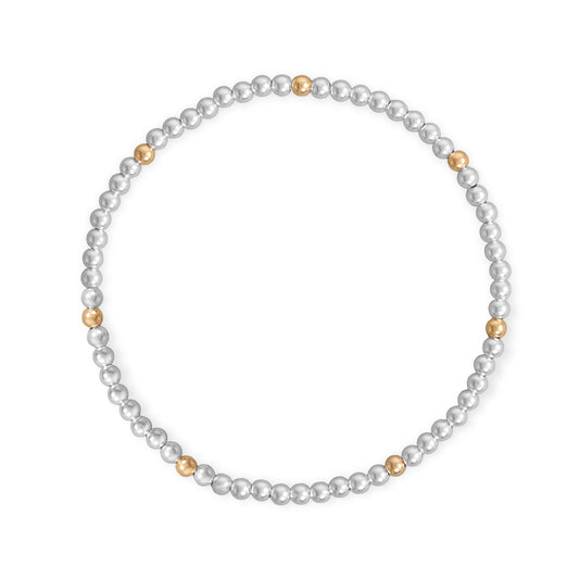 7" 3mm Polished Silver and 14/20 Gold Filled Bead Stretch Bracelet