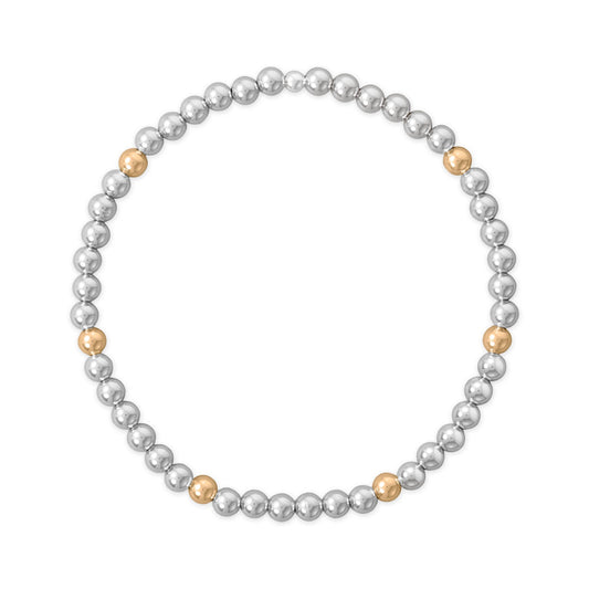 7" 4mm Polished Silver and 14/20 Gold Filled Bead Stretch Bracelet