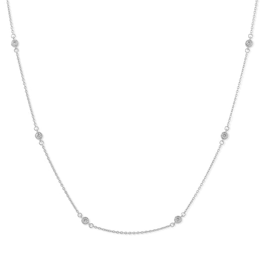 16" + 2" Rhodium Plated Bezel Set CZ Necklace