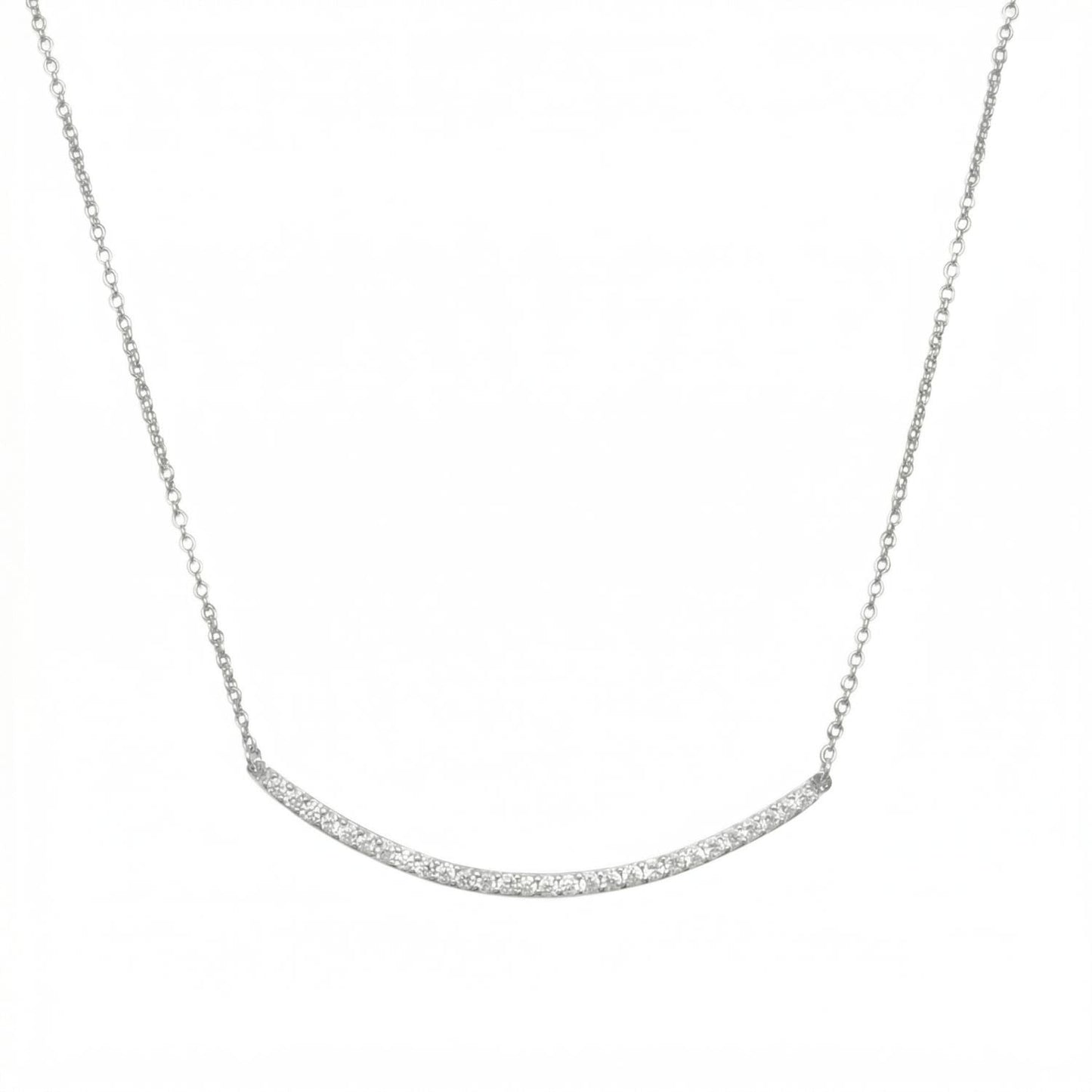 18" + 2" Rhodium Plated Curved CZ Bar Necklace