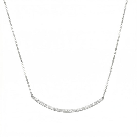 18" + 2" Rhodium Plated Curved CZ Bar Necklace