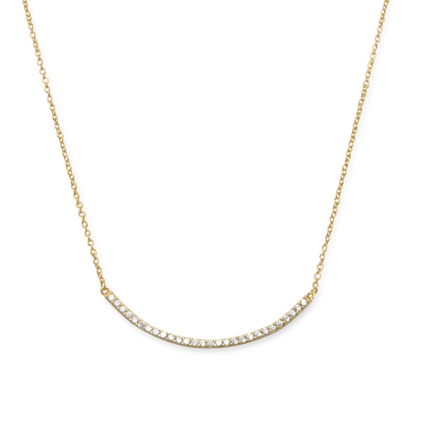 18" + 2" 14 Karat Gold Plated Curved CZ Bar Necklace