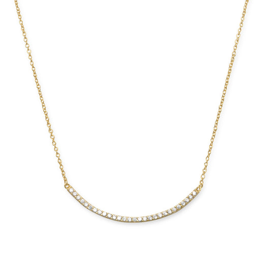 18" + 2" 14 Karat Gold Plated Curved CZ Bar Necklace