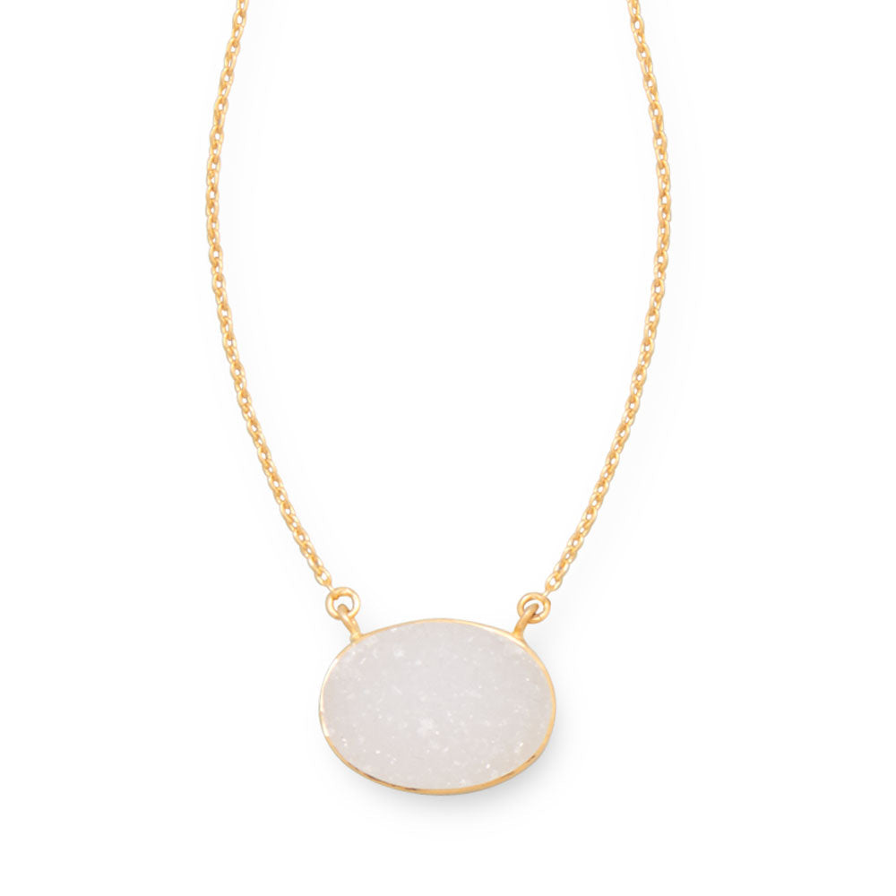 16" + 2" 14 Karat Gold Plated White Druzy Necklace