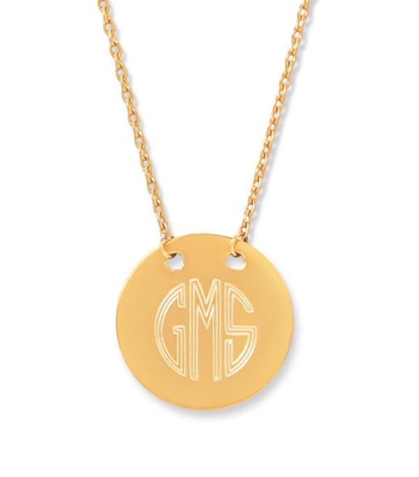 14 Karat Gold Plated Polished Round Engravable Disc Necklace