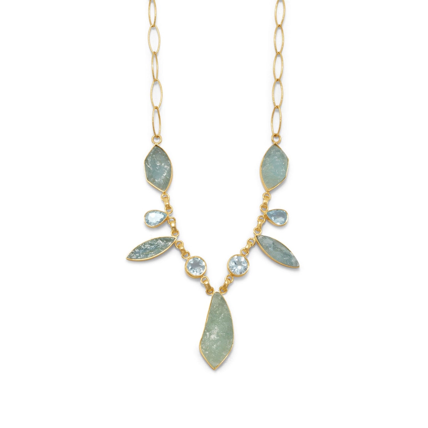 18" + 2" 14 Karat Gold Plated Aquamarine and Blue Topaz Necklace