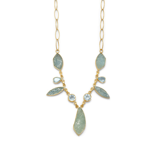 18" + 2" 14 Karat Gold Plated Aquamarine and Blue Topaz Necklace