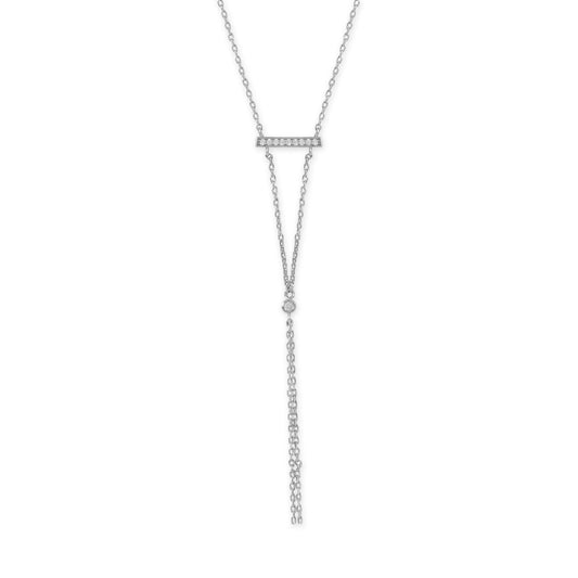 Rhodium Plated Bar Necklace with Y Drop