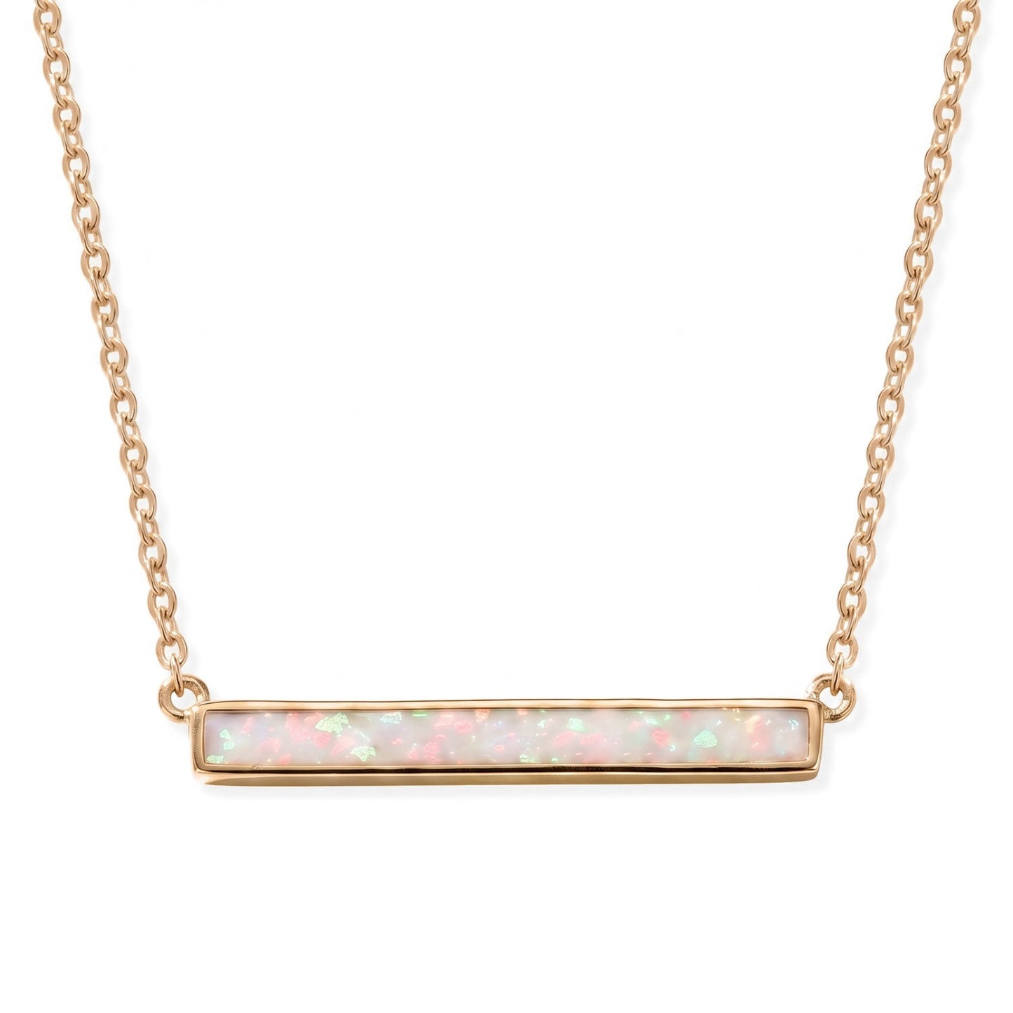 14 Karat Gold Plated Synthetic White Opal Bar Necklace