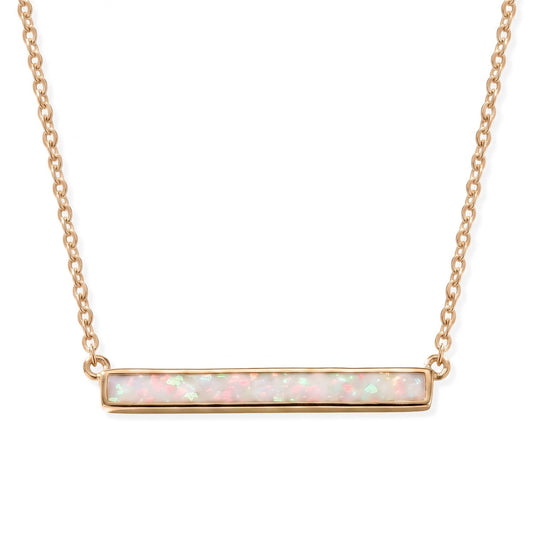 14 Karat Gold Plated Synthetic White Opal Bar Necklace