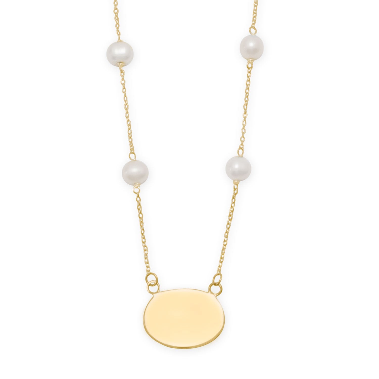 16" Gold Plated Engravable Necklace with White Cultured Freshwater Pearls