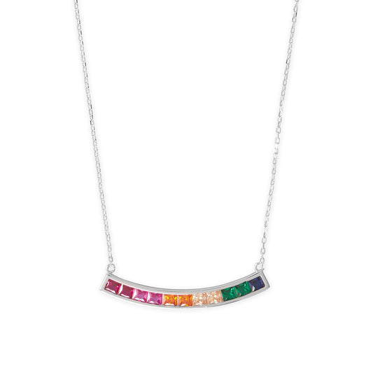 Rhodium Plated Rainbow CZ Necklace
