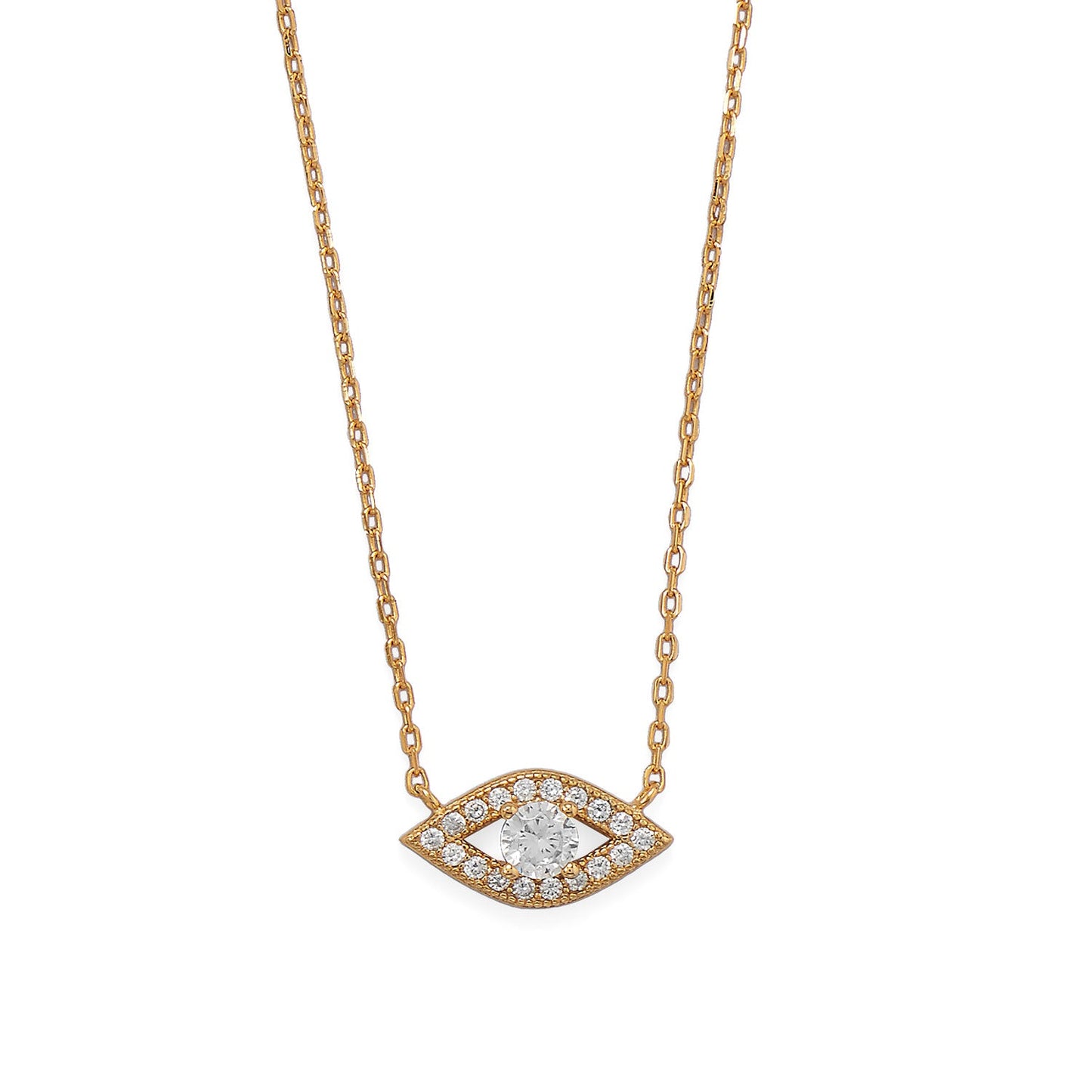 16"+2" 14 Karat Gold Plated CZ Evil Eye Necklace