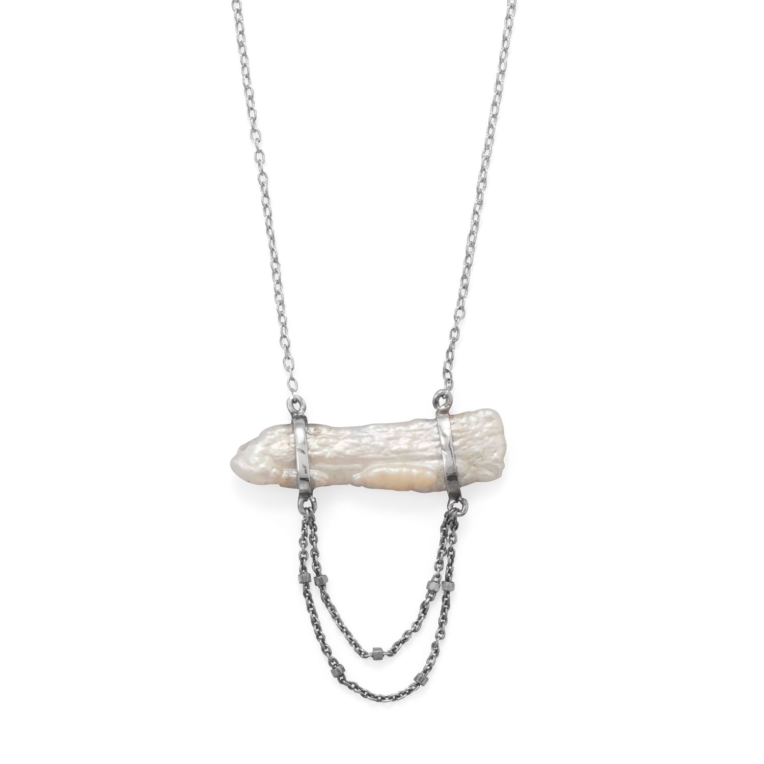 16"+2 Cultured Freshwater Pearl Two Chain Drop Necklace