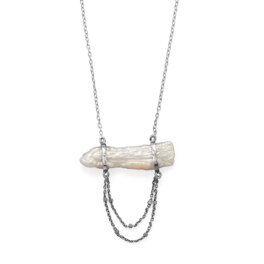 16"+2 Cultured Freshwater Pearl Two Chain Drop Necklace