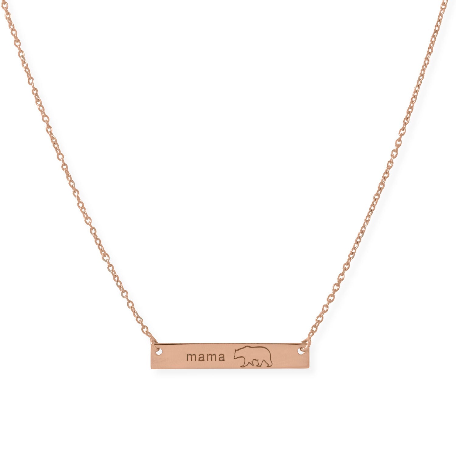 16"+ 2”  14 Karat Rose Gold Plated "Mama Bear" Bar Necklace