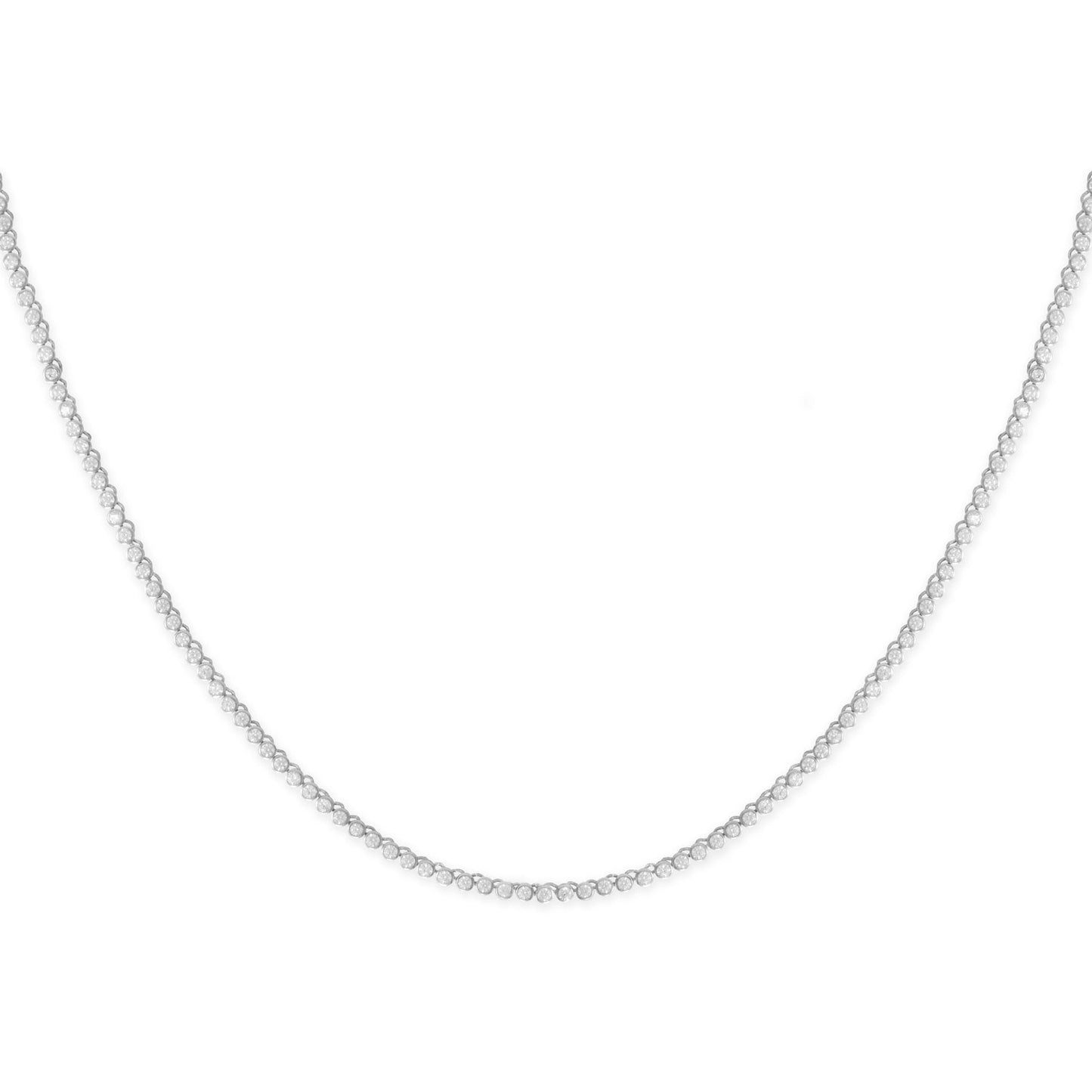 Rhodium Plated 2mm Round CZ Tennis Necklace