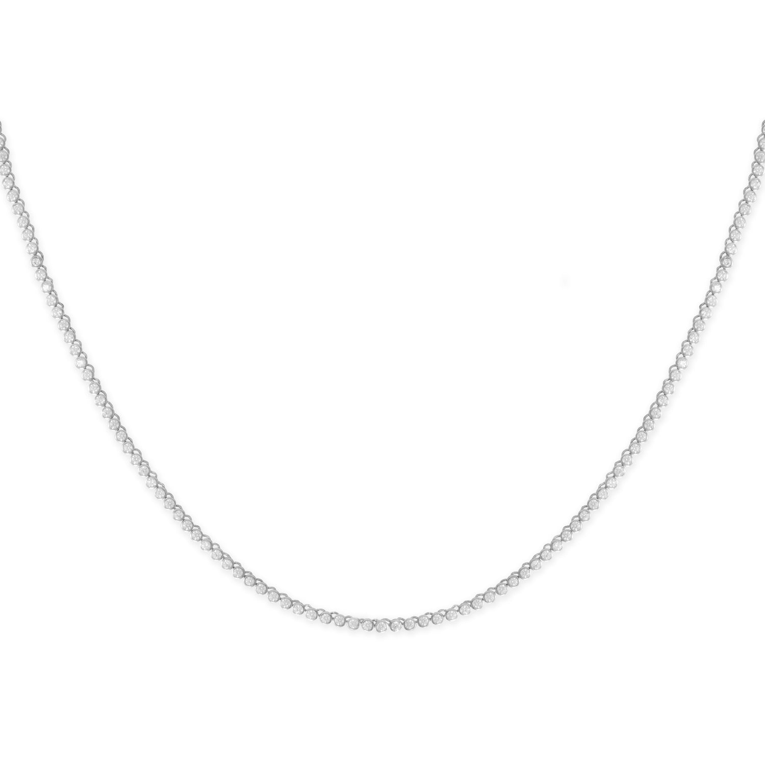 Rhodium Plated 2mm Round CZ Tennis Necklace