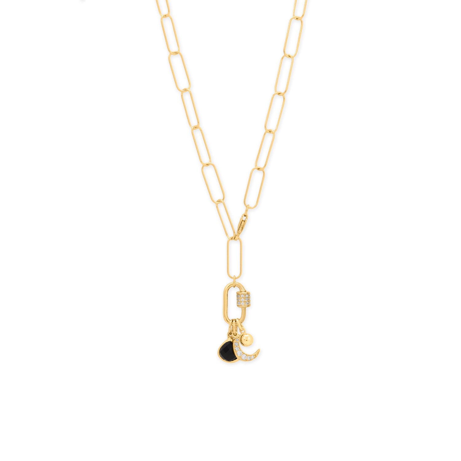 Dainty 14 Karat Gold Plated CZ Crescent Moon Charm
