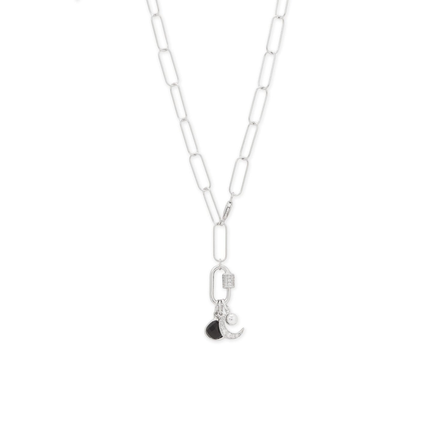 Dainty Rhodium Plated CZ Crescent Moon Charm