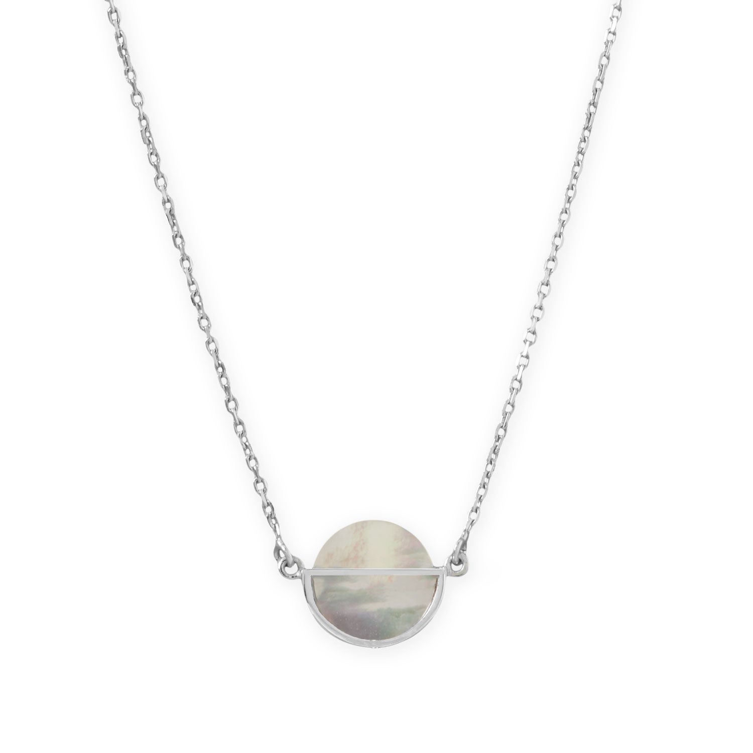 16" + 2" Rhodium Plated Round Shell Frame Necklace