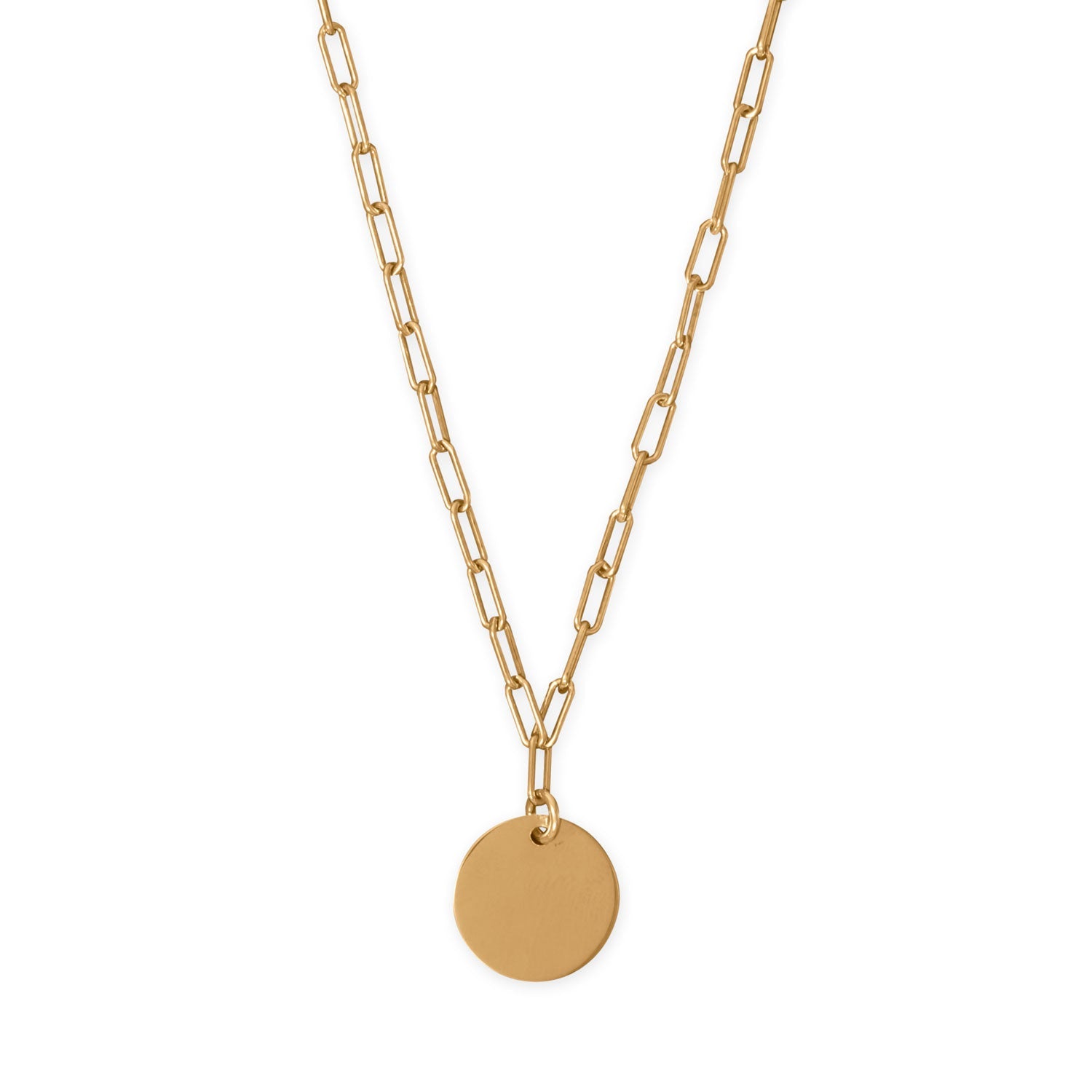 16" + 2" 14 Karat Gold Plated Engravable Disc Necklace