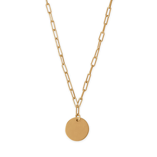16" + 2" 14 Karat Gold Plated Engravable Disc Necklace