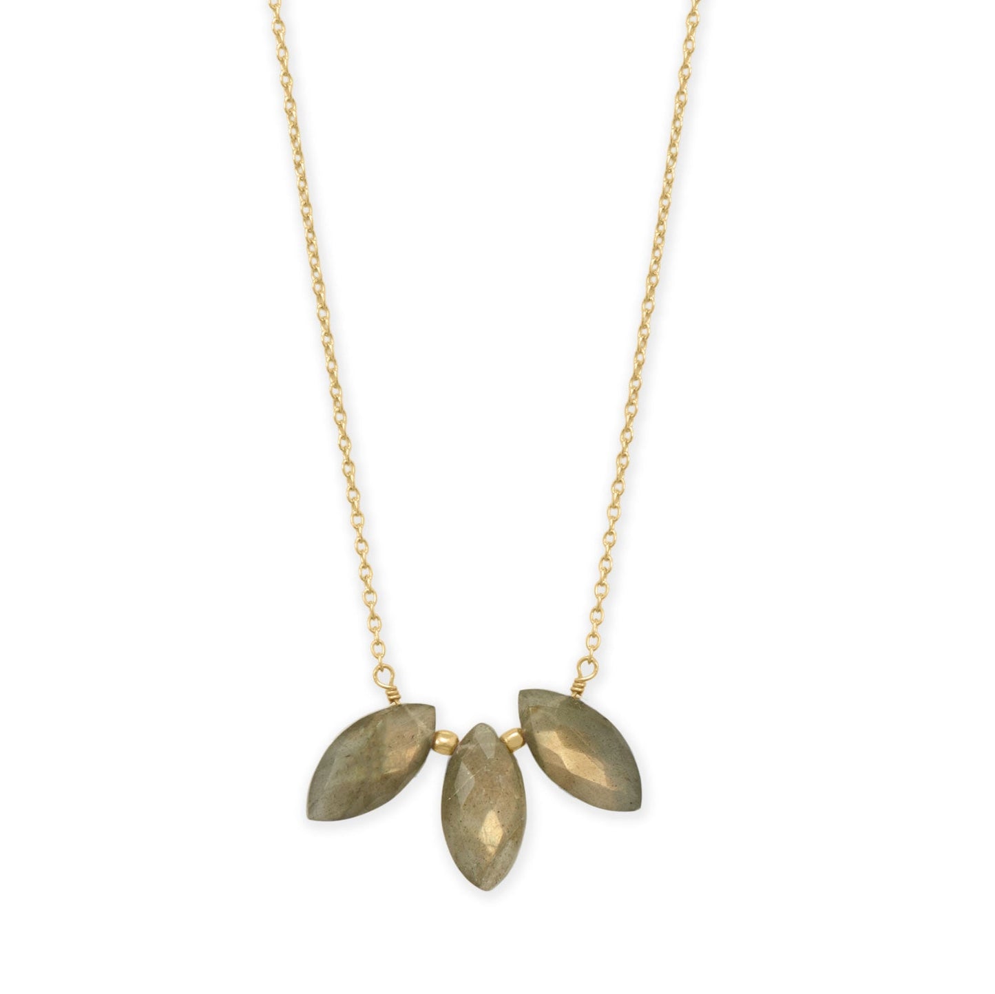 16" + 1" + 1" 14 Karat Gold Plated Marquise Labradorite Necklace