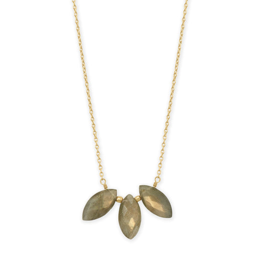 16" + 1" + 1" 14 Karat Gold Plated Marquise Labradorite Necklace