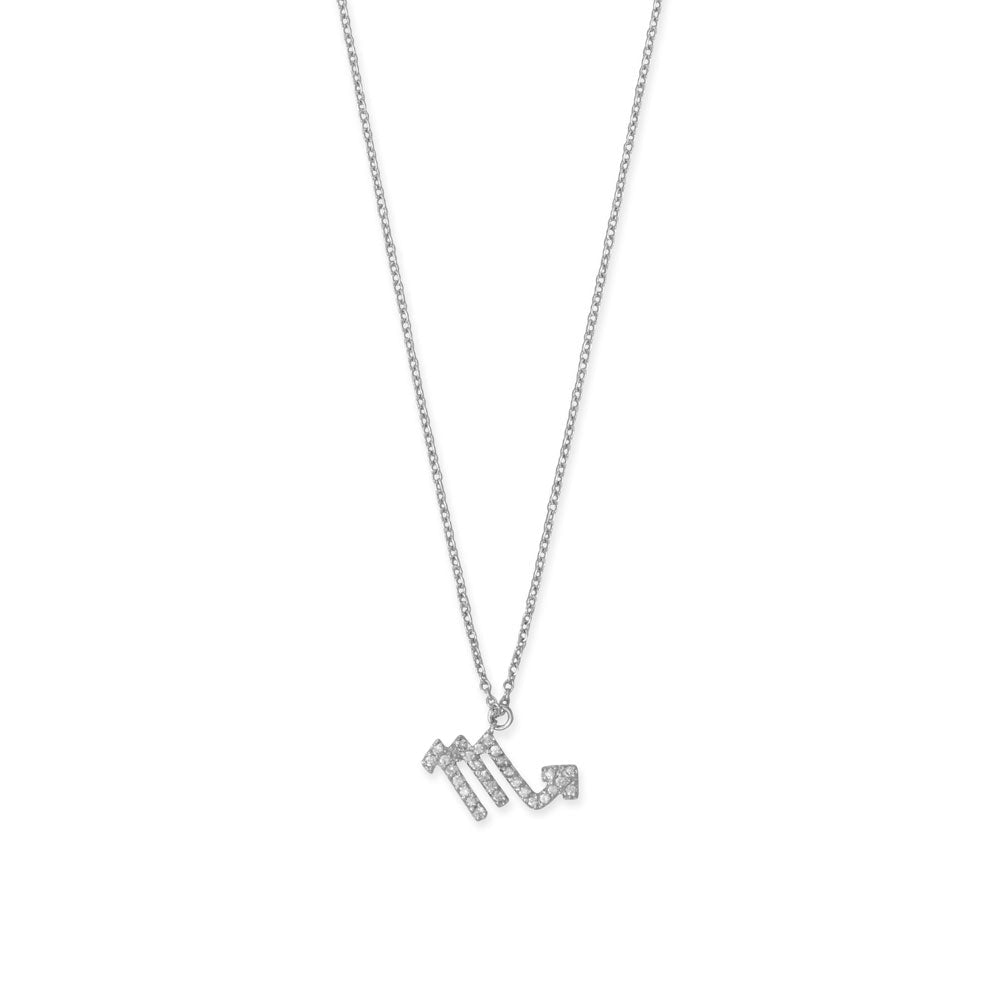 16" Rhodium Plated CZ Zodiac Symbol Necklace (All Signs)