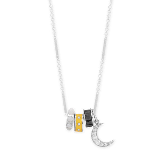 Midnight Marvels! 18" Rhodium Plated Charm Necklace