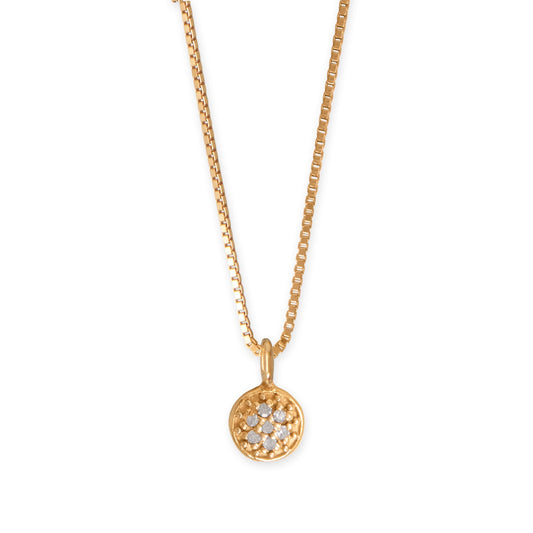 16" 14 Karat Gold Plated Diamond Studded Disc Necklace