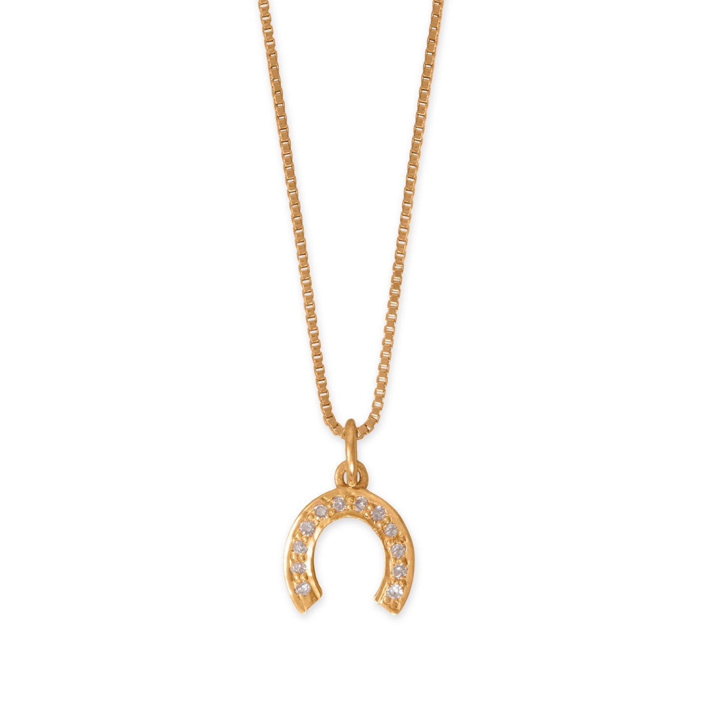 18" 14 Karat Gold Plated Diamond Studded Horseshoe Necklace
