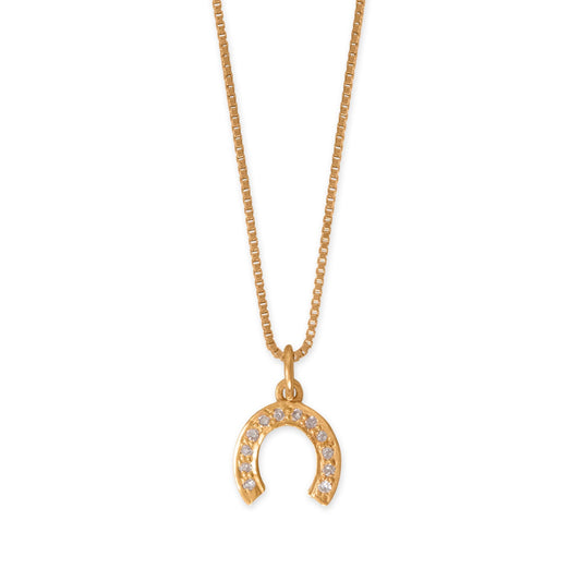 18" 14 Karat Gold Plated Diamond Studded Horseshoe Necklace