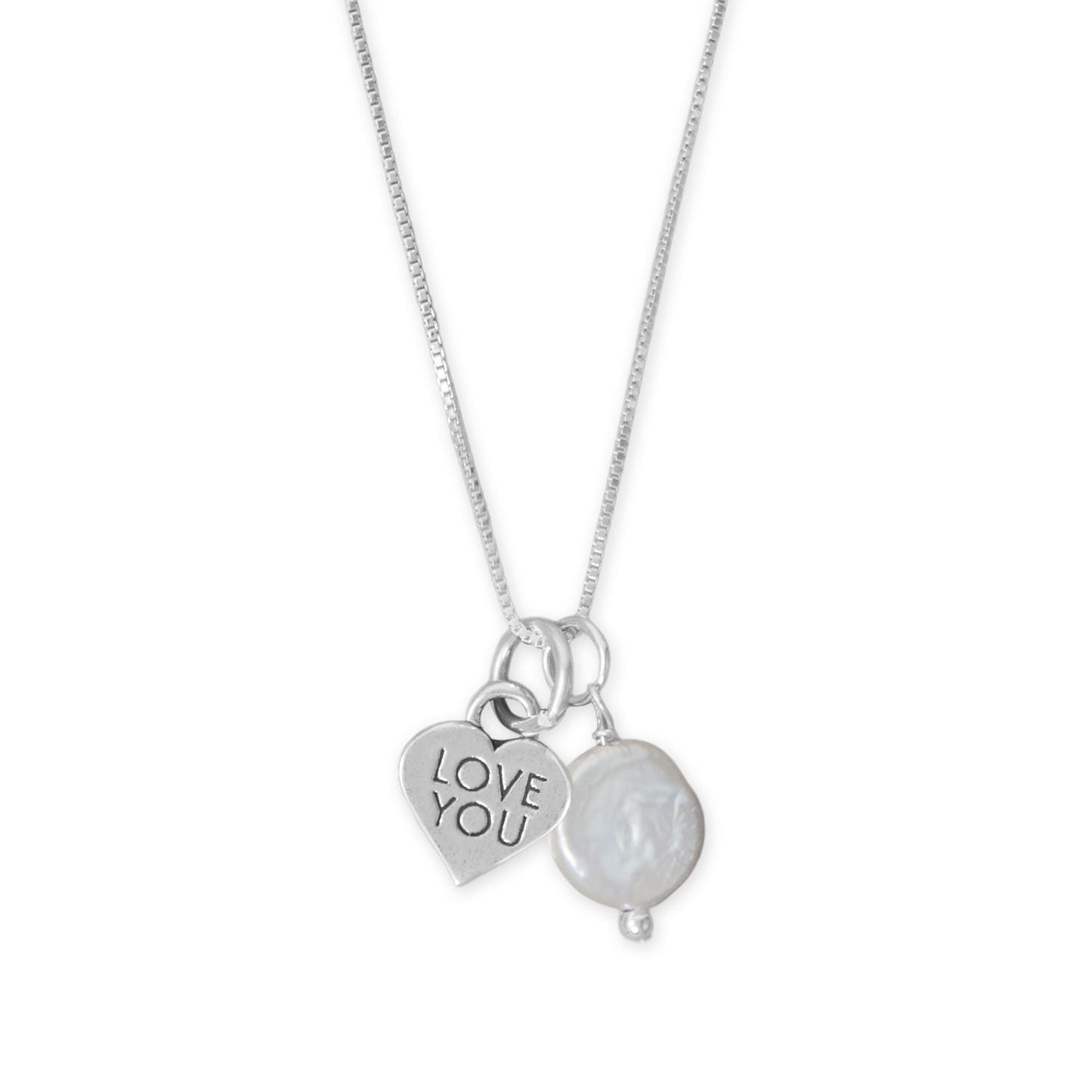 18” Candy Heart and Cultured Freshwater Pearl Necklace