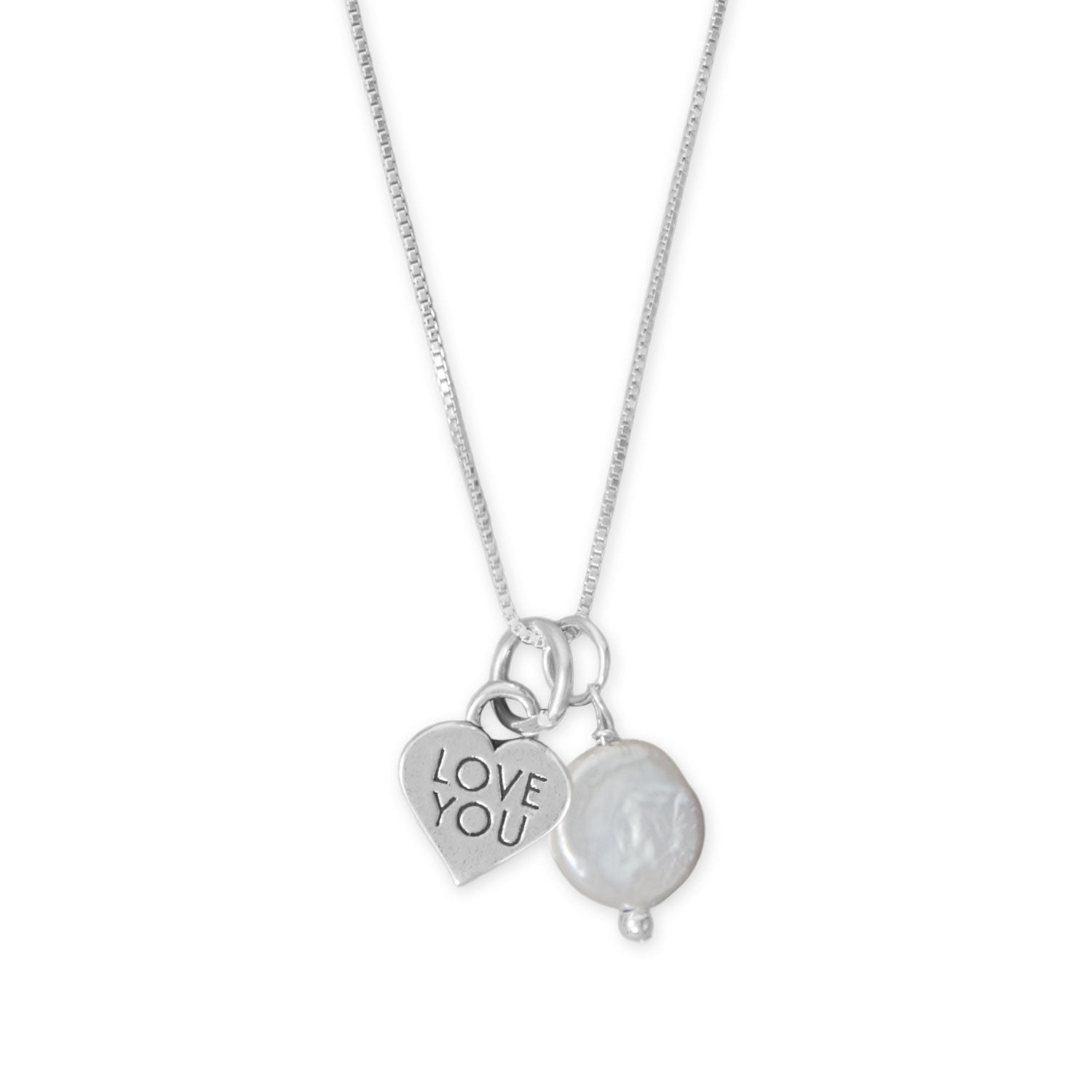 18” Candy Heart and Cultured Freshwater Pearl Necklace