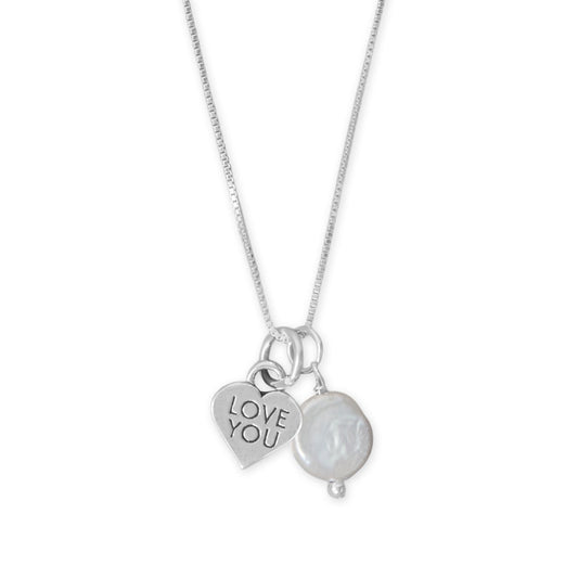 18” Candy Heart and Cultured Freshwater Pearl Necklace