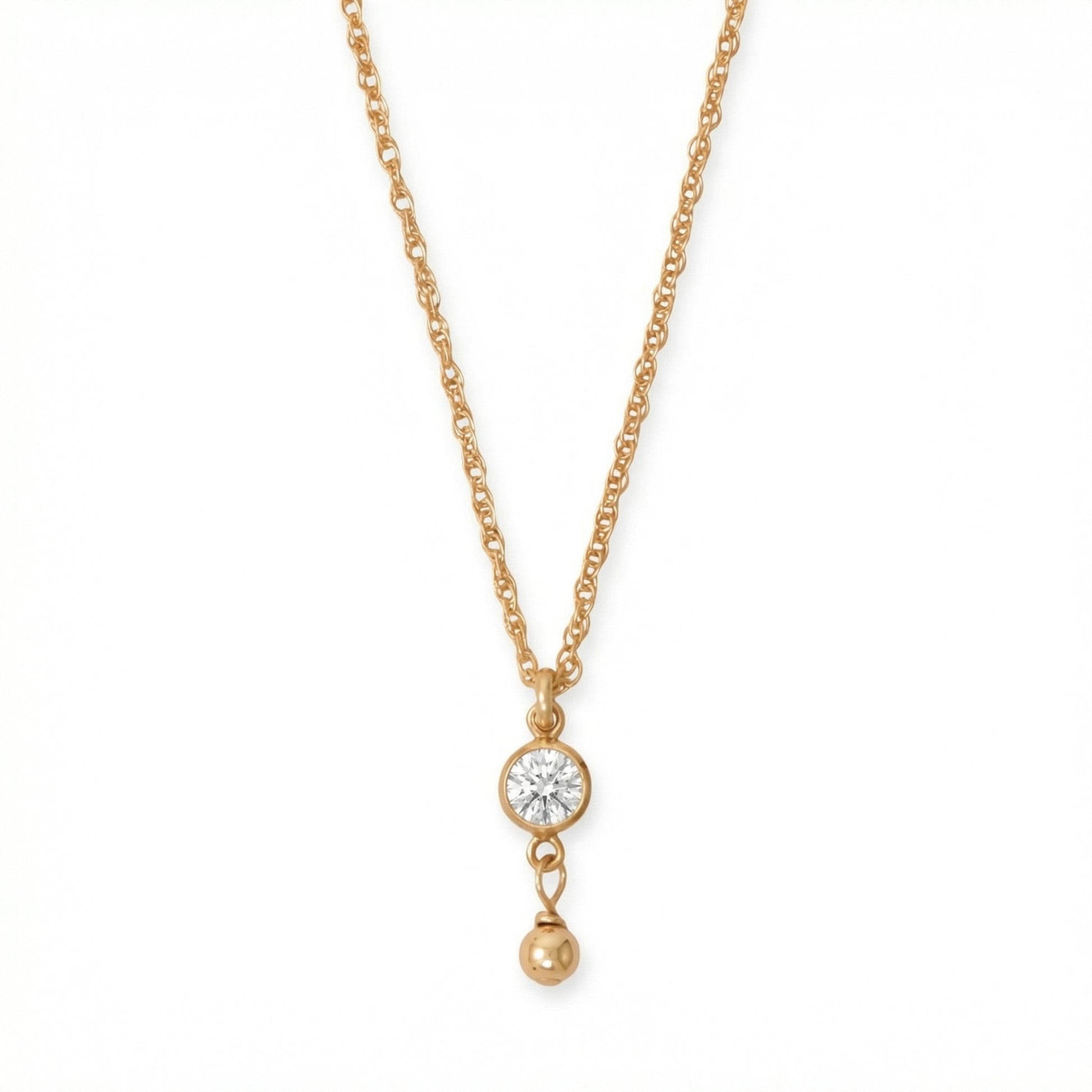 14/20 Gold Filled 4mm Lab Grown Diamond and Bead Drop Necklace
