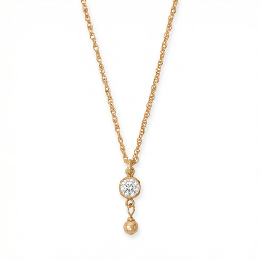 14/20 Gold Filled 4mm Lab Grown Diamond and Bead Drop Necklace