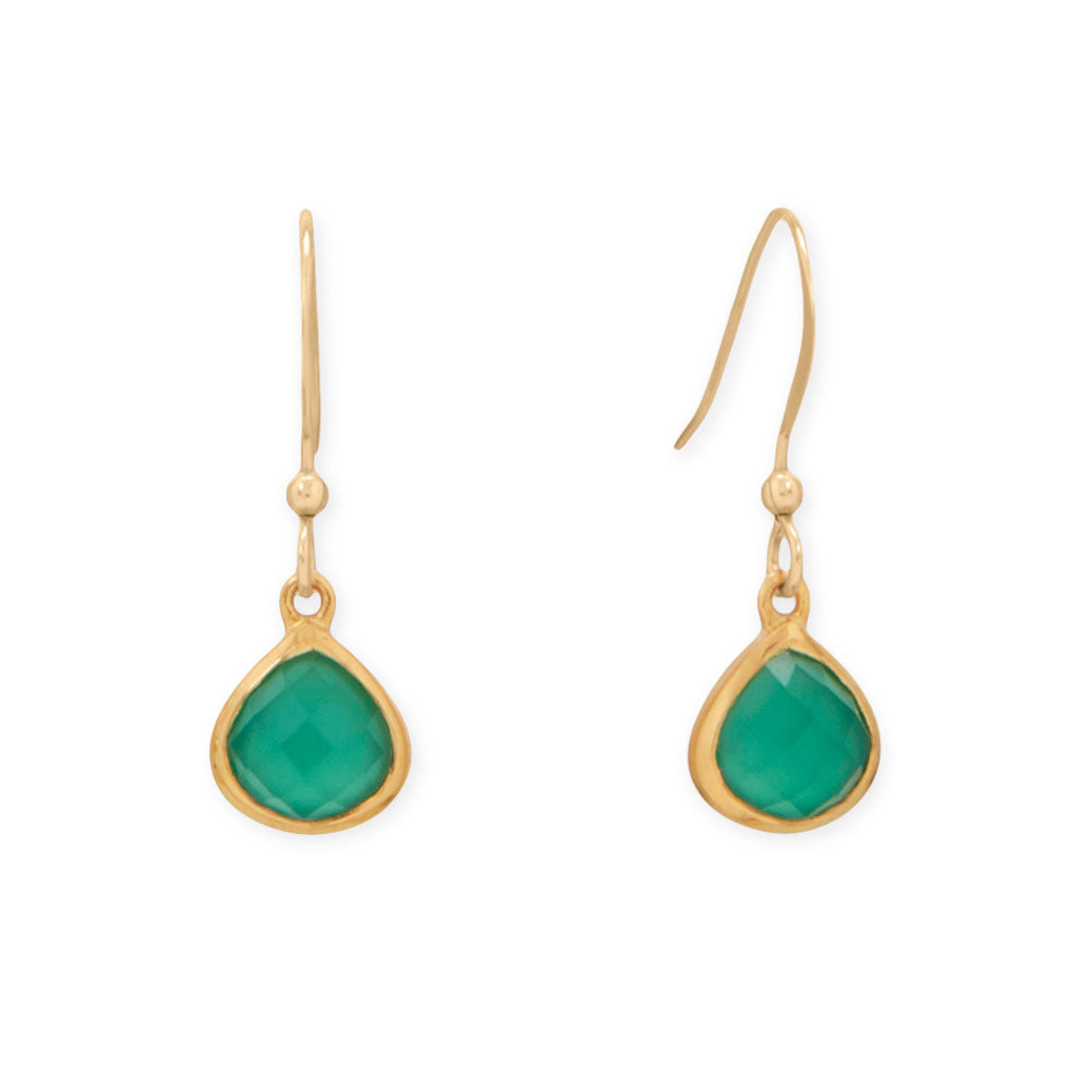 14 Karat Gold Plated Pear Green Onyx Charm