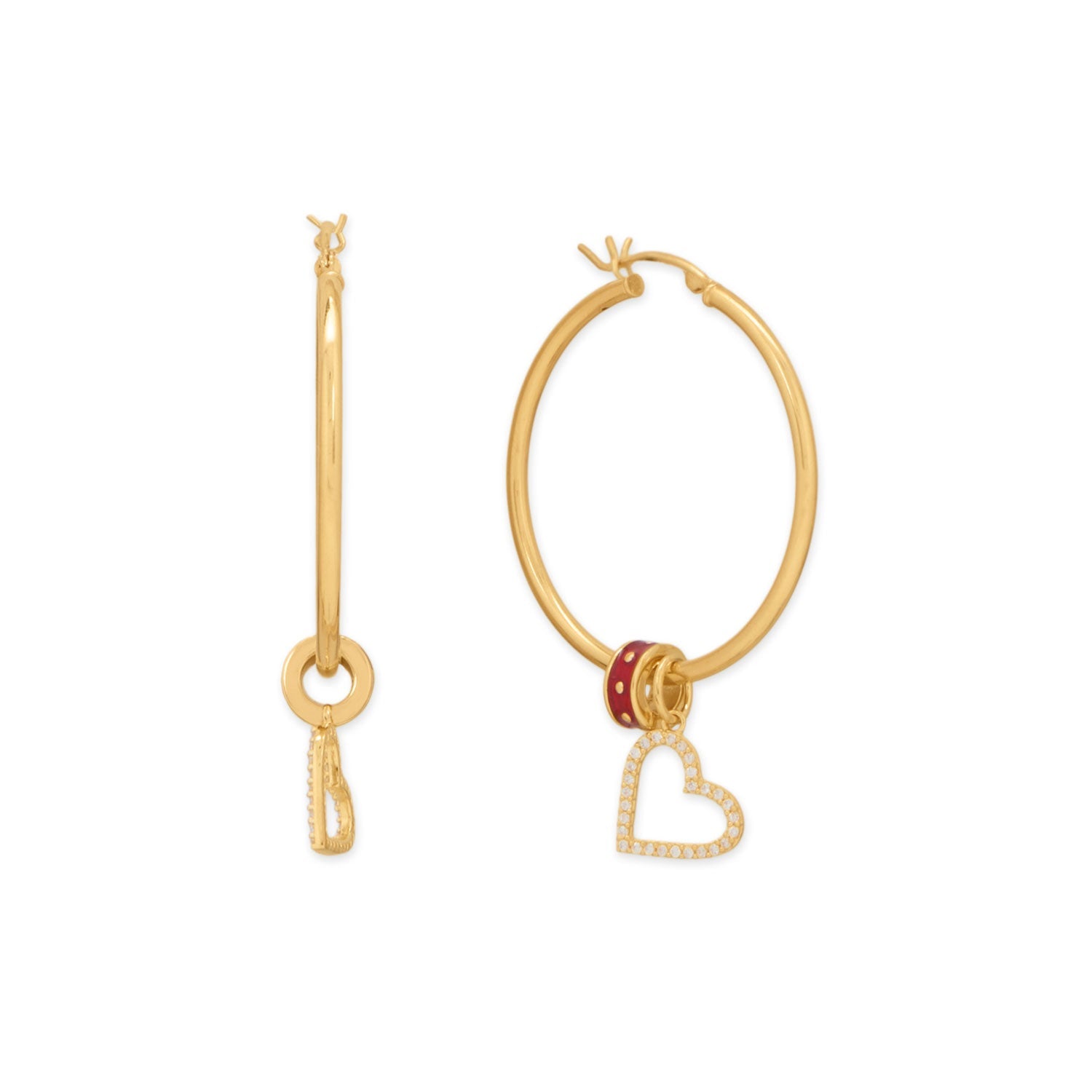 Dainty 14 Karat Gold Plated CZ Angled Heart Outline Charm