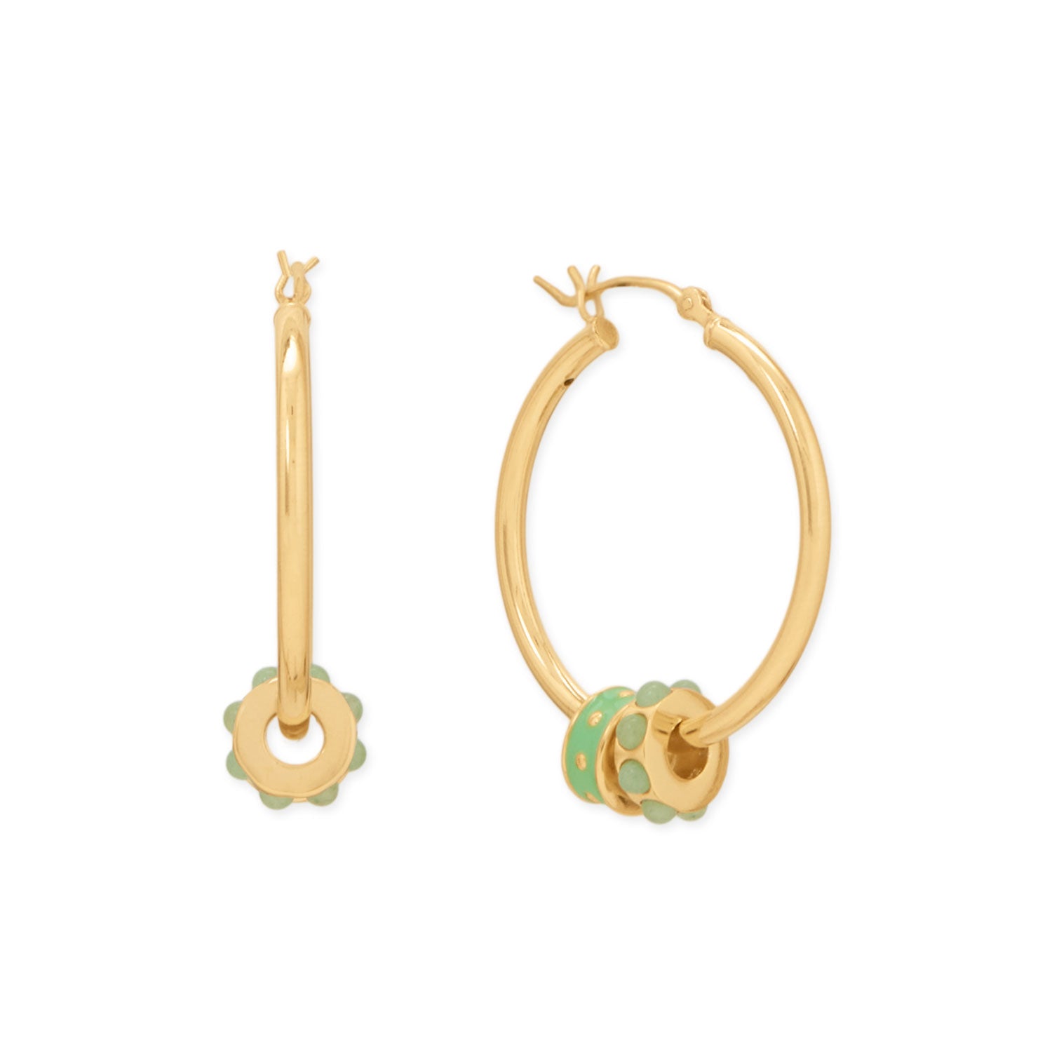 14 Karat Gold Plated Lime Green Enamel Inlay Dotted Wheel Bead Charm