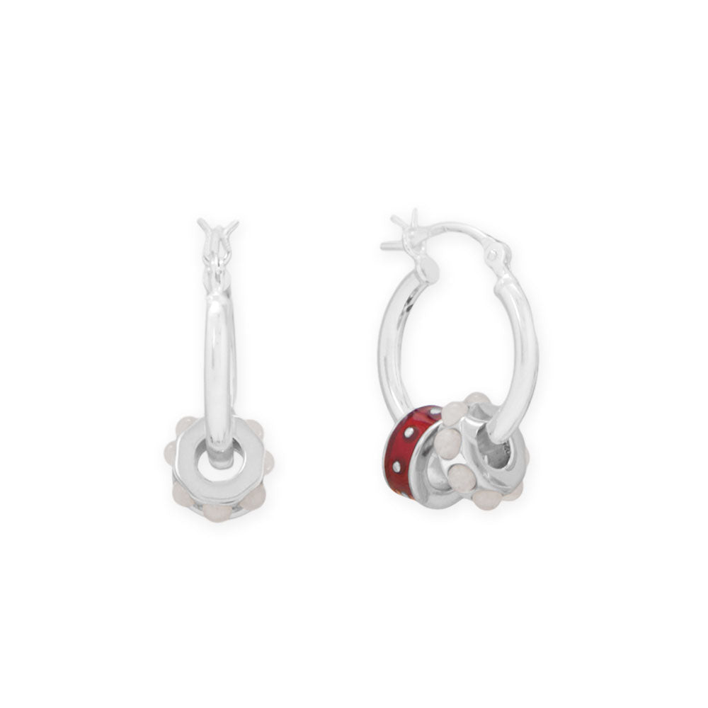 Rhodium Plated White Jade Wheel Bead Charm
