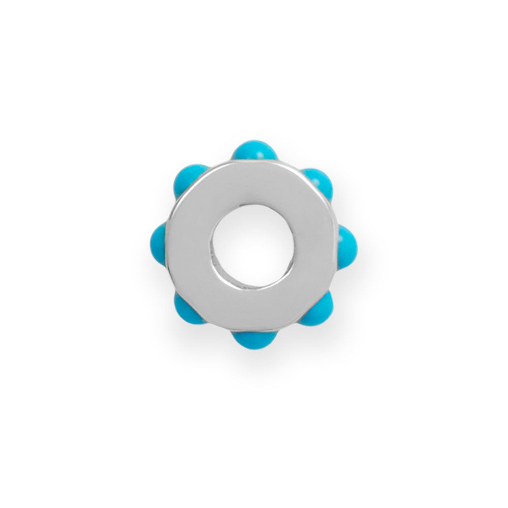 Rhodium Plated Imitation Turquoise Wheel Bead Charm