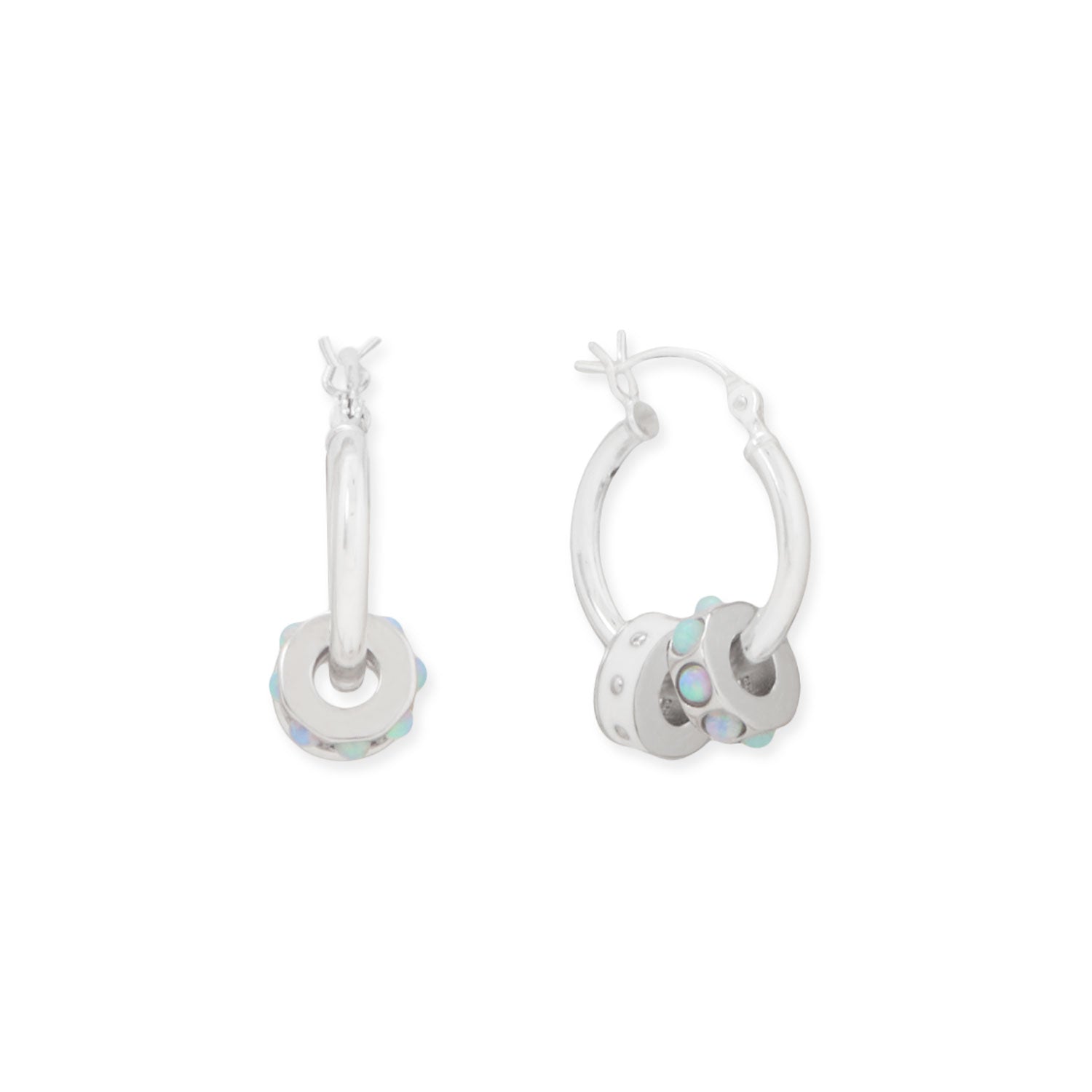 Rhodium Plated Synthetic Opal Wheel Bead Charm