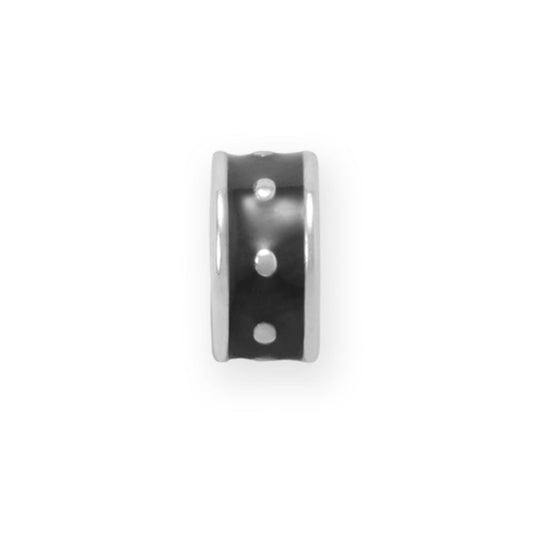 Rhodium Plated Red Enamel Inlay Dotted Wheel Bead Charm