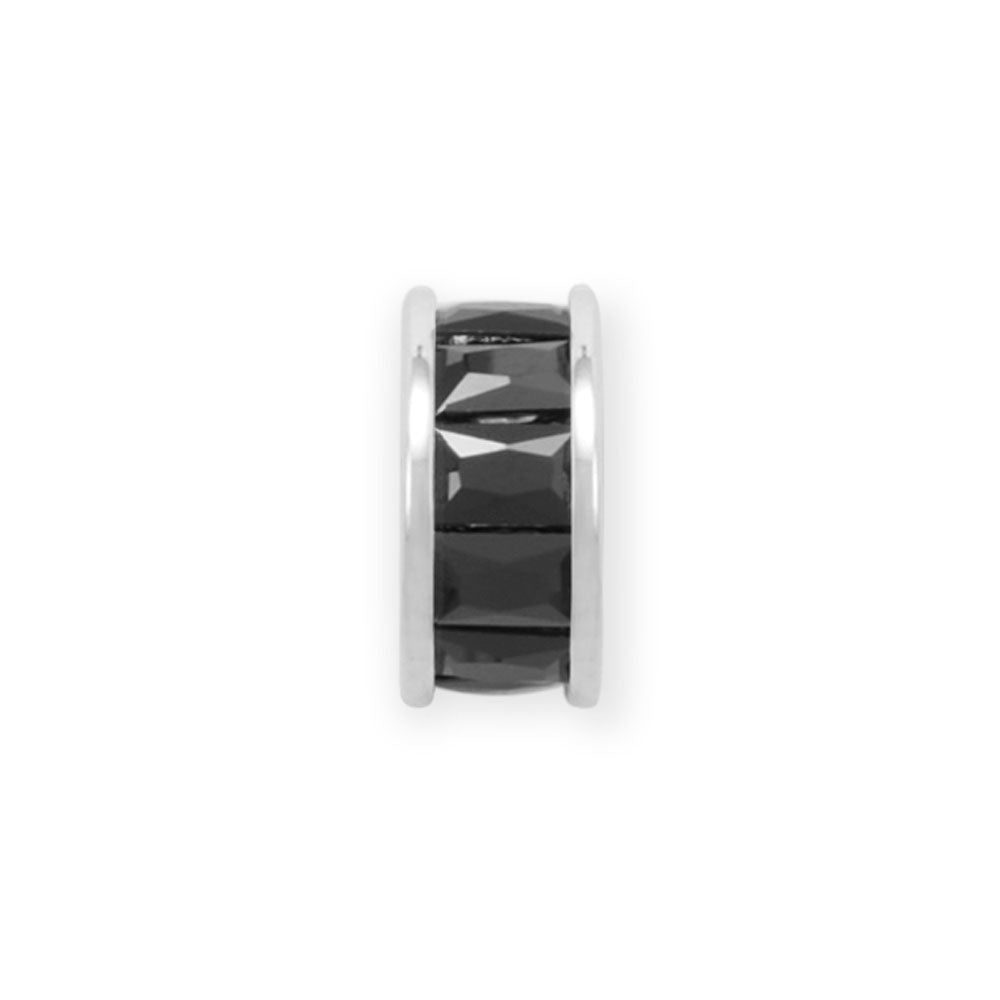 Rhodium Plated Black CZ Wheel Bead Charm